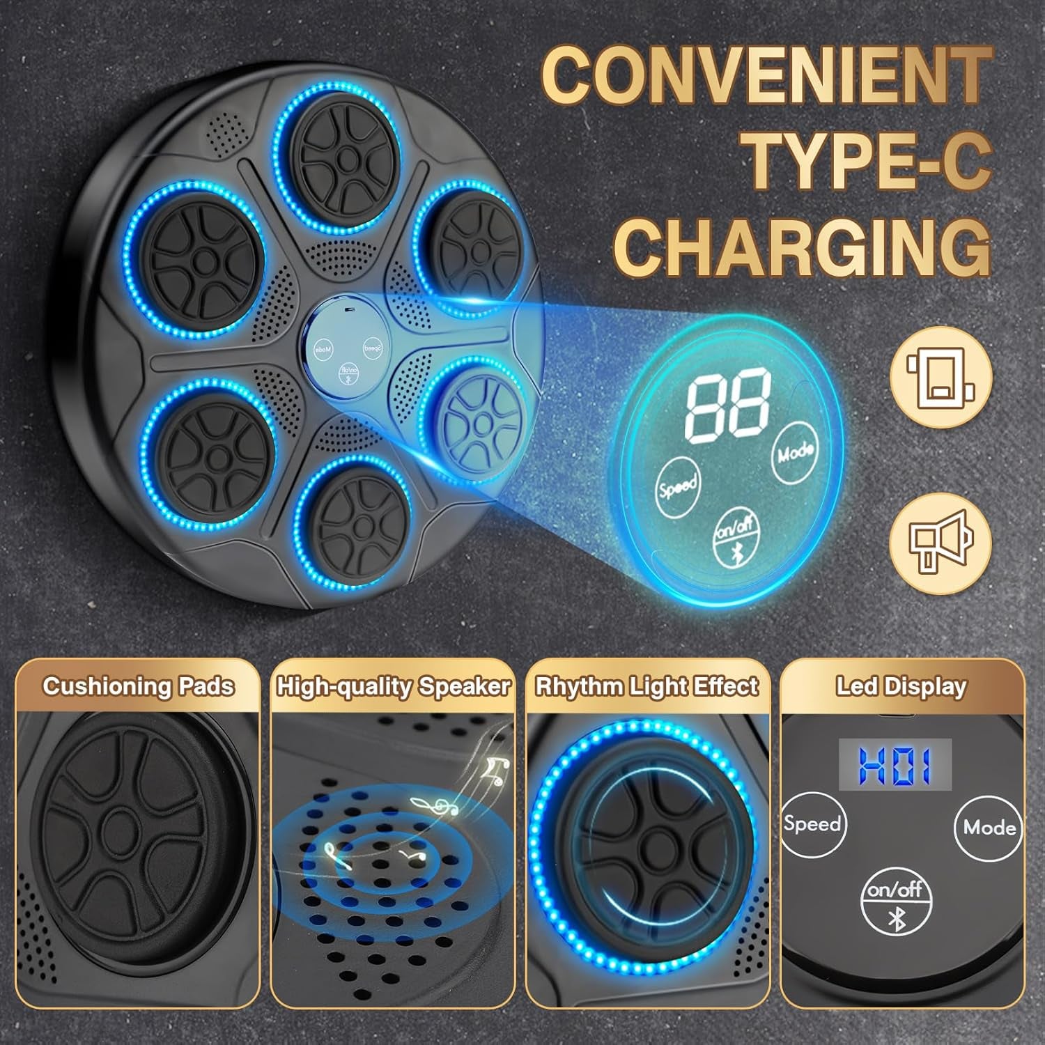 Music Boxing Machine, Smart Boxing Wall Mount Machine with Gloves, 9 Modes and 9 Speeds, Boxing Workout Equipment Target for Home, Office, Gym (Upgrade)