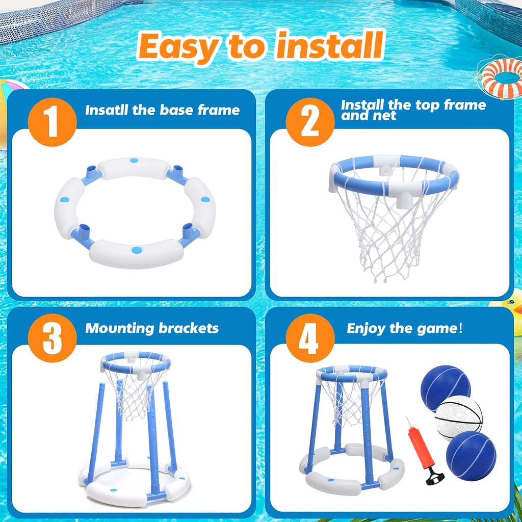 Pool Basketball Hoop for Kids, Floating Inflatable Toys with 3 Pool Balls and Pump, Swimming Pool Toy for Boys and Girls