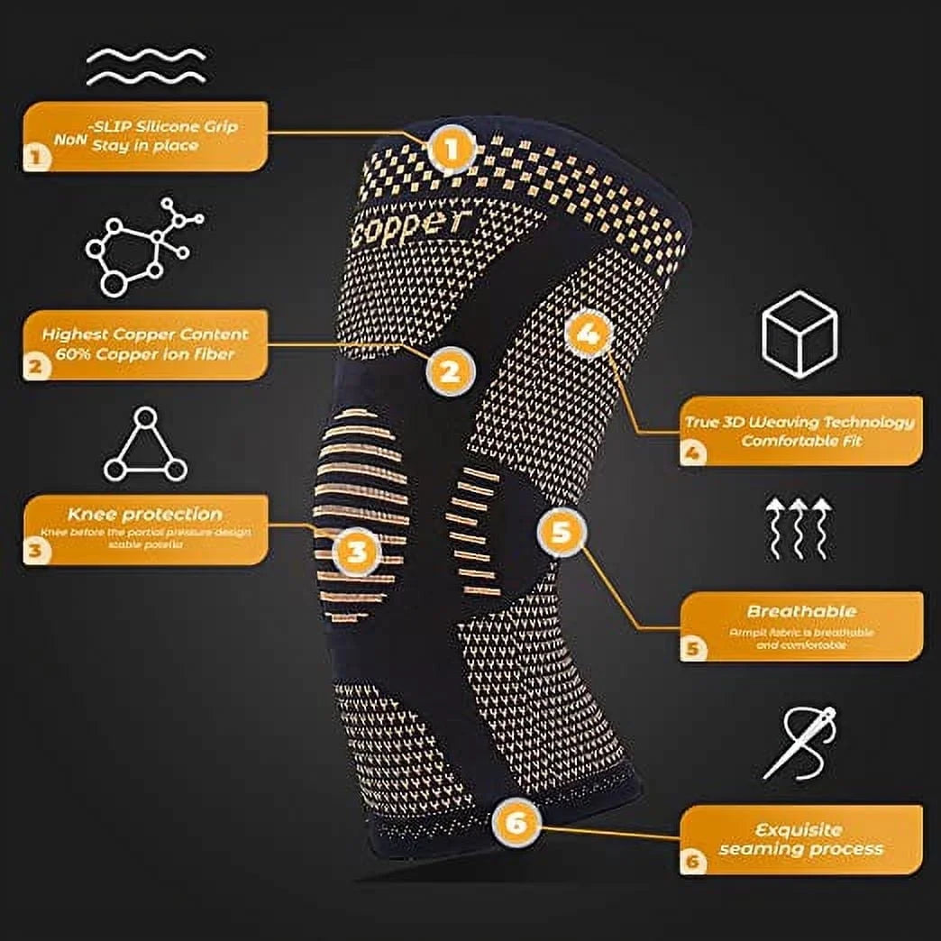 Copper Knee Brace Support for Men and Women Knee Compression Sleeve for Knee Arthritis Pain Relief-2Xl