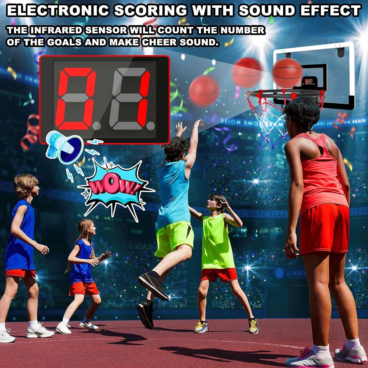 Indoor Kids Basketball Hoop,Mini Toddlers Wall Mounted Basketball Hoop with Electronic Scoreboard,Suit for Door/Pool/Outdoor