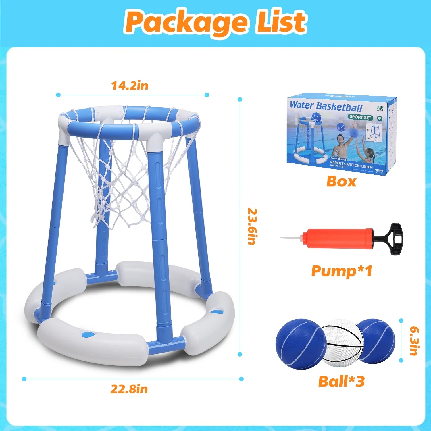 Pool Basketball Hoop for Kids, Floating Inflatable Toys with 3 Pool Balls and Pump, Swimming Pool Toy for Boys and Girls