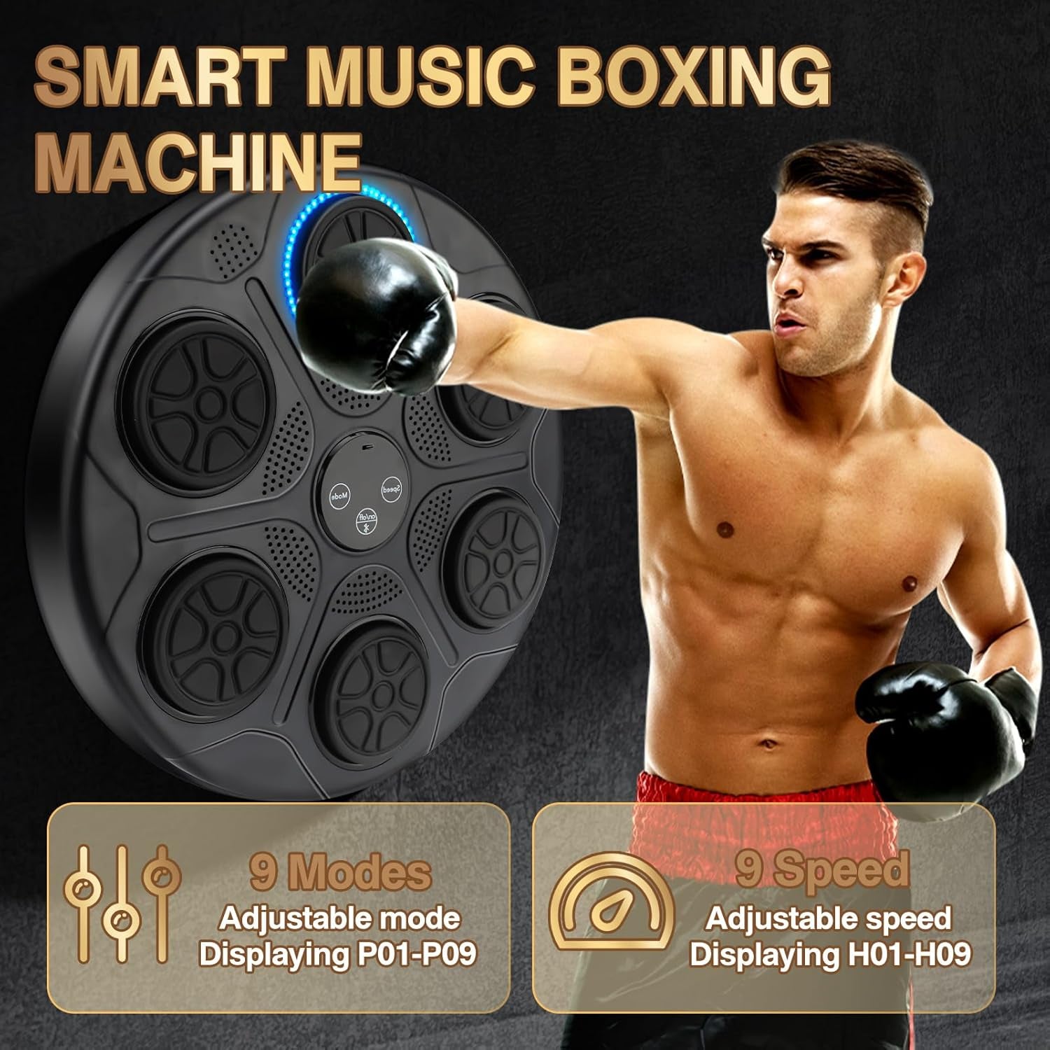 Music Boxing Machine, Smart Boxing Wall Mount Machine with Gloves, 9 Modes and 9 Speeds, Boxing Workout Equipment Target for Home, Office, Gym (Upgrade)