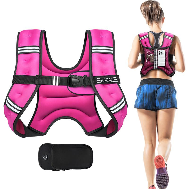 【Jumpstartsale】Bagail Weighted Vest, 5Lbs/8Lbs/10Lbs/12Lbs/15Lbs/20Lbs/25Lbs/30Lbs Weight Vest with Detachable Phone Pouch, Rucking Vest for Women, Men, Walking, Weight Loss, Training, Running