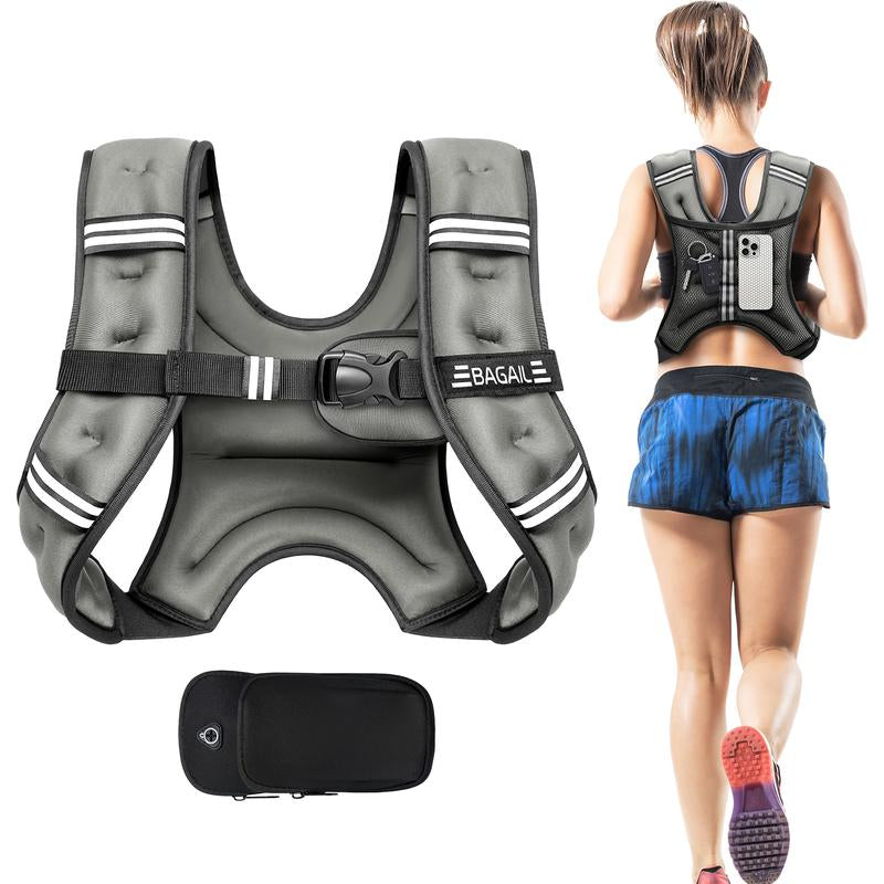 【Jumpstartsale】Bagail Weighted Vest, 5Lbs/8Lbs/10Lbs/12Lbs/15Lbs/20Lbs/25Lbs/30Lbs Weight Vest with Detachable Phone Pouch, Rucking Vest for Women, Men, Walking, Weight Loss, Training, Running