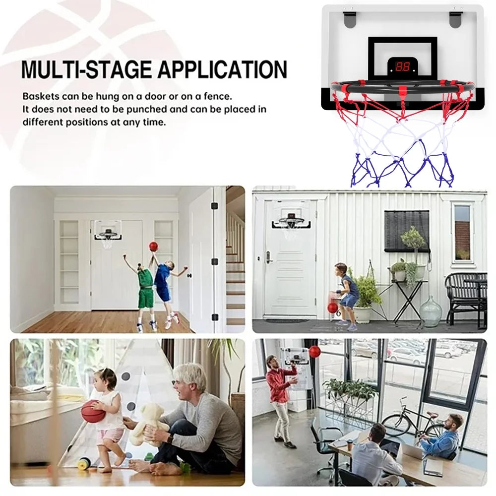 Indoor Kids Basketball Hoop,Mini Toddlers Wall Mounted Basketball Hoop with Electronic Scoreboard,Suit for Door/Pool/Outdoor