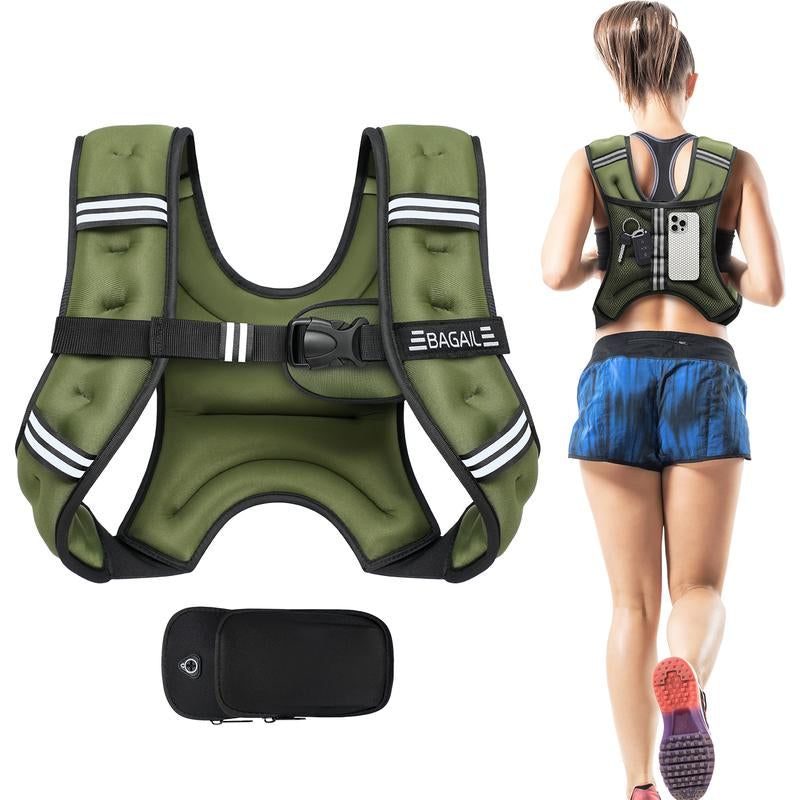 【Jumpstartsale】Bagail Weighted Vest, 5Lbs/8Lbs/10Lbs/12Lbs/15Lbs/20Lbs/25Lbs/30Lbs Weight Vest with Detachable Phone Pouch, Rucking Vest for Women, Men, Walking, Weight Loss, Training, Running