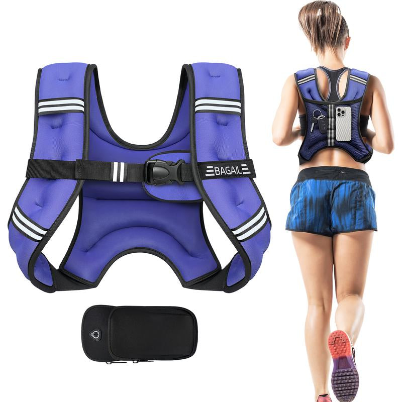 【Jumpstartsale】Bagail Weighted Vest, 5Lbs/8Lbs/10Lbs/12Lbs/15Lbs/20Lbs/25Lbs/30Lbs Weight Vest with Detachable Phone Pouch, Rucking Vest for Women, Men, Walking, Weight Loss, Training, Running