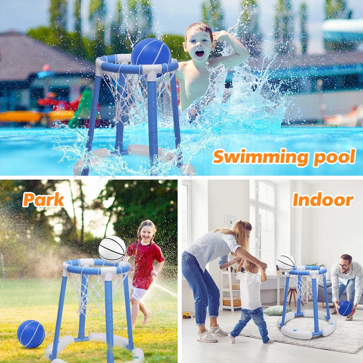 Pool Basketball Hoop for Kids, Floating Inflatable Toys with 3 Pool Balls and Pump, Swimming Pool Toy for Boys and Girls