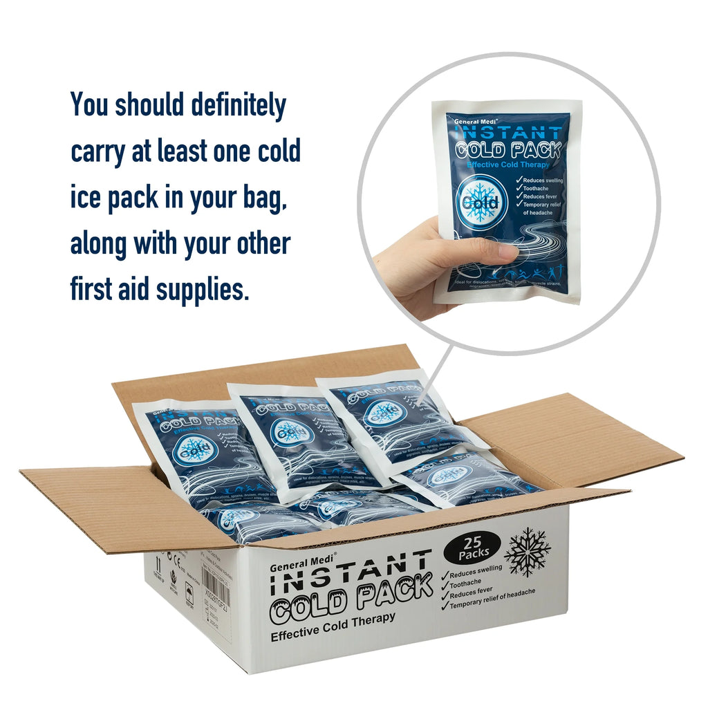 25 Pack Instant Ice Cold Pack (4”X 5.5”) - Cold Compress Disposable Ice Pack for Pain Relief, First Aid Essential, Swelling, Toothache, Athletes & Outdoor Activities
